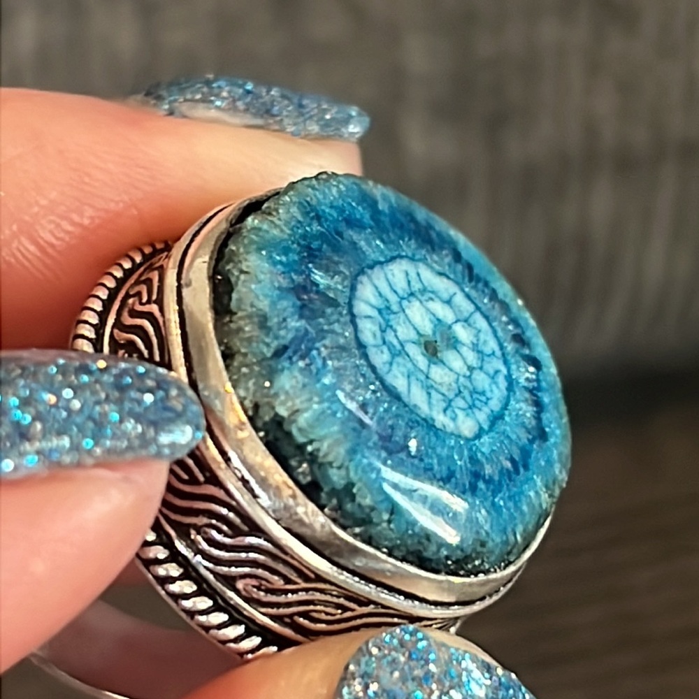 Solar Quartz Druzy Handcrafted In An Antique Setting Ring Size 7.5 NWOT - Picture 15 of 16